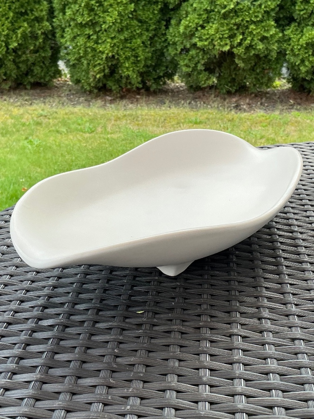 Vintage McCoy Pottery White Matte Console Bowl Asymmetric Mid Century 12.5"